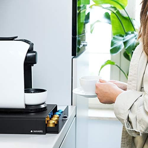 Navaris Tiroir à Capsule de Café - Rangement Support pour Dosette Machine à Café Nespresso - Distributeur Range-Dosette 50 Capsules - Noir