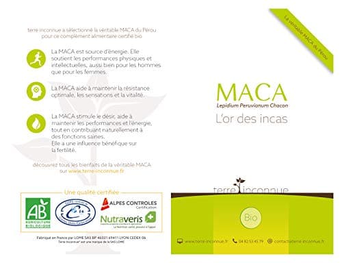 Maca bio du Pérou - Terre Inconnue® - 60 gélules végétales de 600mg - pure Lepidium Peruvianum Chacon de Junin au Pérou