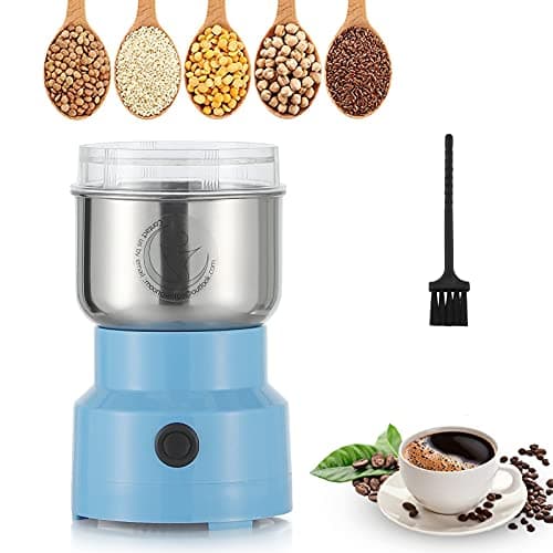 Moongiantgo Moulin à Céréales Multifonctionnel 200W 14500rpm, Moulin à Café Ultra-Fin, 300ml Broyeur à Épices Électrique Portable, Acier Inoxydable, Parfait pour Matières Sèches, Herbes, Café (Bleu)