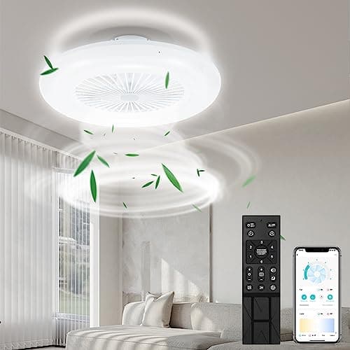 Hebitod 80W Ventilateur de plafond avec éclairage, LED Fan Plafonnier avec Télécommande et APP, Mode été Hiver, 6 Vitesses de Vent, Température de Couleur Réglables, Timing, Pour Salon Salle