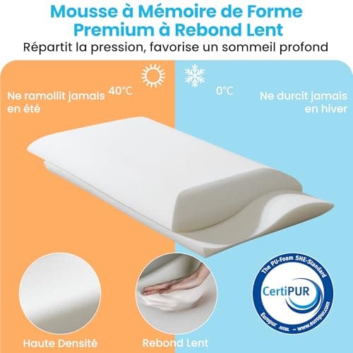 Releep Oreiller Ergonomique Cervical avec Deux Fermeté, Oreiller Orthopédique à Mémoire de Forme, Oreiller Rafraichissant Ferme et Souple, Oreiller Anti Ronflement, Coussin Ergonomique, 70x40x12cm