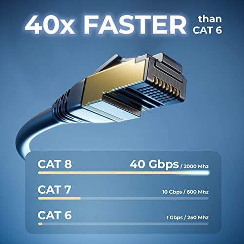 deleyCON 10x 0,25m Câble Patch CAT8.1 Câble Réseau Câble S/FTP PIMF 2000 MHz 40 Gbit RJ45 LAN DSL Câble CAT.8 Ethernet Câble Prise RJ45 - Noir