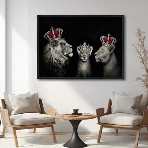 KAIDAARTLH Lion avec Couronne Blanc et Noir Animal Tableau sur Toile Tableaux Modernes Impressions Salon Chambre Affiche Mur Image Décoration Frameless(C,40x60cm)