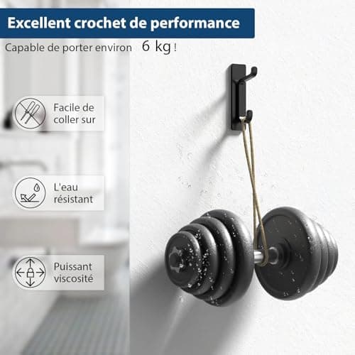 pickpiff Crochet Adhesif Mural, Porte Serviette Salle de Bain, Accroche Torchon Cuisine, Porte Manteau Adhésif, Attache Murale Sans Percer, Etanche, Antirouille, Noir, 4 Pièces