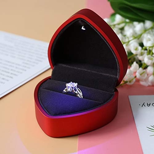 BESPORTBLE Boîte à bagues en bois à LED en forme de cœur - Pour anniversaire de mariage, Saint Valentin (rouge)