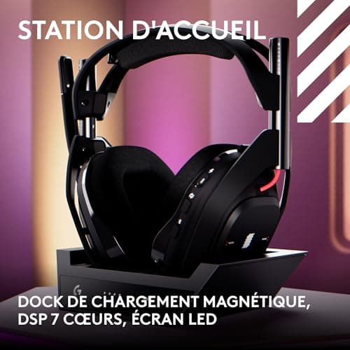 Logitech G Astro A50 LIGHTSPEED Casque gaming sans fil + station d'accueil (Gen 5), PRO-G GRAPHENE, basculement à 3 systèmes, USB-C vers Xbox, PS5, PC/Mac ou Nintendo Switch, Bluetooth - Noir