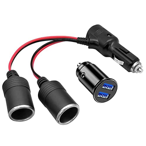 Hoembpn 1 à 2 Allume-Cigare Câble D'extension Prise Allume Cigare Socket Mâle vers Femelle Adaptateur Splitter avec LED Interrupteur Fusible 15A,12V/24V Mini Chargeur de Voiture USB Double