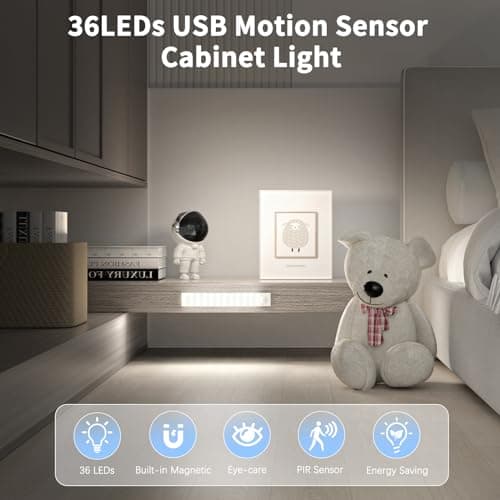 OUILA Lampe d'Armoire 36 LED, Rechargeable USB Sans Fil LED Lampe de Placard à Détecteur de Mouvement, Éclairage à LED étude de Cuisine Veilleuse Escalier Couloir (2 Pack)