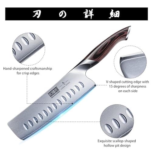 HOSHANHO Couteau de Cuisine Nakiri de 18 cm, Couteaux de Cuisine Japonais AUS-10 en Acier Inoxydable à Haute Teneur en Carbone, Couteau de Chef Tranchant Polyvalent pour Viande et Légumes avec Manche