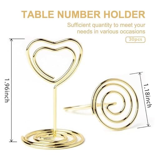 MisFun 30 Pièces Porte Nom Table, porte photo pince, porte photo sur pied, Porte Cartes de Table pour Mariages, Porte Numero de Table, pour Mariage Noël le Banquet de Fête Saint Valentin(Amour)