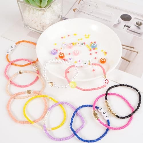 WAREHOUSE 48000 Stück 3mm Glasperlen Sets, Perlen für Armbänder Pastell, Mini Perlenset Charm Kit DIY Perlen zum Auffädeln mit Bunte Buchstabenperlen für DIY Bracelet Making Kit. (couleur-4)