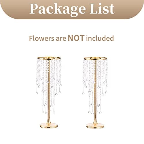 Sziqiqi 55cm Doré Centre de Table Mariage Vase avec Chaîne en Cristal - 2 Pièces Vases Centre de Table Fleur en Métal Vase Mariage Haut Anniversaire Bapteme Noel Communion Nouvel