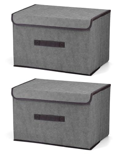 QWORK® Lot de 2 boîtes de rangement pliables avec couvercles, caisse de rangement pliable en tissu, 36 x 23 x 24 cm, gris, pour vêtements, jouets et organisation de garde-robe