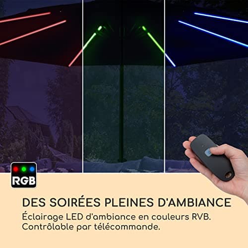 Blumfeldt Parasol de Jardin Exterieur et Balcon, Panneaux Solaires, Lumières LED, Protection UV, Etanche, Grand Parasol Deporte Réglables Hauteur et Angle, Parasols Exterieur Jardin, Avec ou Sans Pied