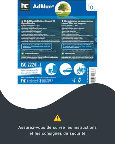 Höfer Chemie AdBlue 1 x 10L avec bec verseur - solution d'urée pour voitures diesel telles que BMW et VW - bidon avec bec verseur - réduit les oxydes d'azote toxiques