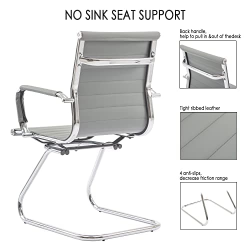 Wahson Chaise de Bureau Reunion, Chaises Réception Cuir Fauteuil de Bureau Ergonomique avec Accoudoirs Chromés, Chaise Visiteur Lot de 2 Gris