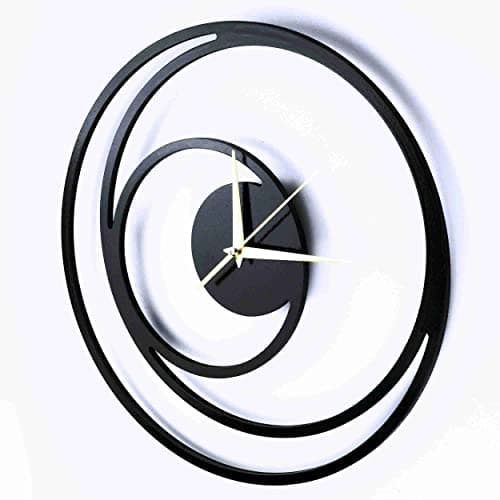 SteelyCut Horloge Murale silencieuse Décoration Moderne Bois Géométrique, Pendule sans tic-tac, Mouvement à Quartz, Horloges 38 cm pour Salon, Chambre, Meubles de Cuisine... (Lune Noir et Or)