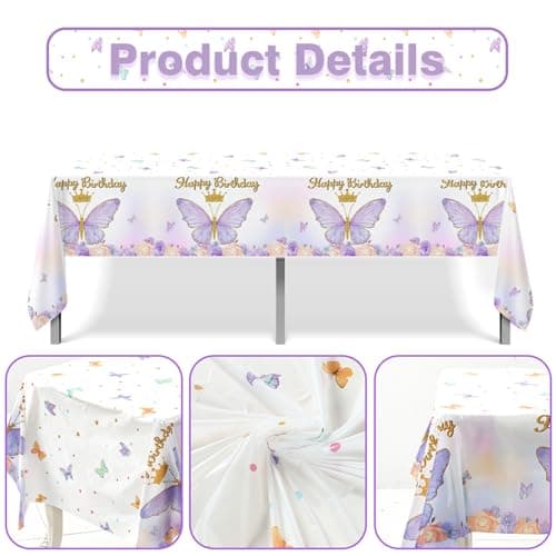 Décoration Anniversaire Violet, Ballon Anniversaire Fille Violet avec Happy Birthday Toile de fond, Nappe Papillon, Décoration de Gâteau Papillon pour Filles Femme Anniversaire Fête Parti Décoration