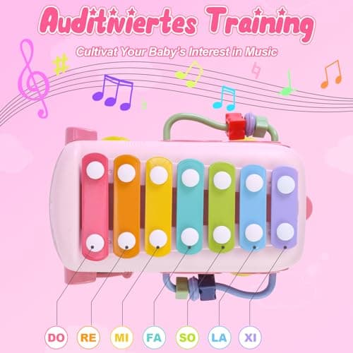 Yellcetoy Jouet Fille 1 an, Jouets Bebe 12 à 18 Mois Bus Musicaux Sensoriel avec Xylophone, Trieur de Formes Jouet éducatif précoce, Cadeaux d'anniversaire pour Les Enfant 12 Mois+