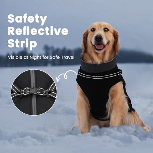 PETTOM Manteaux Chiens Imperméable avec Harnais, Manteau d'hiver Robuste et Chaud pour Chien, Vêtement Chien avec Réfléchissante pour Petits, Moyens et Grands Chiens (Noir, L)