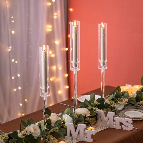 Lot de 3 bougeoirs coniques pour centre de table, bougeoirs en acrylique pour bougies coniques, bougeoirs transparents pour mariage, fête de Noël, événement, décoration de table à la maison