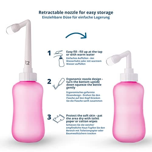 T2 Bouteille Périnéale - Bidet Portable Post-partum, Soulage Douleurs Périnée - Bouteille Compressible 360ml, Embout Coudé 60°, Sac Rangement Lavable - Trousse Maternité, Cadeaux pour Maman