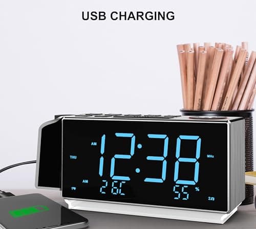 iTOMA Réveil de Projection avec Radio FM, Chargement USB, écran LED de 1,8 Pouces, Veilleuse, Double Alarme, Snooze, Contrôle de Gradation, Radio - Réveil de Chevet CKS509
