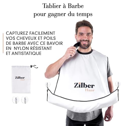 ZilberHaar - Kit de Soins pour Barbe Homme - 1 Brosse à Barbe Regular + 1 Baume à Barbe + 1 Crème Hydratante + 1 Bavoir à Barbe - Poils de Sanglier Rigides - Pochette en Velours