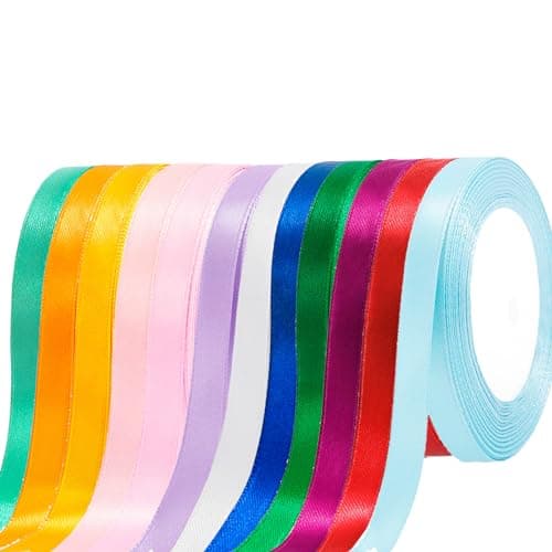Ruban Satin 12 Populaires Couleurs,Ruban Cadeau Emballage Ruban de Satin Soie pour Décoration de Mariage Bricolage Fête Couture Coffrets Bouquet Cadeau Artisanat Mariage Cérémonie Bouquet- 10mm×22 m
