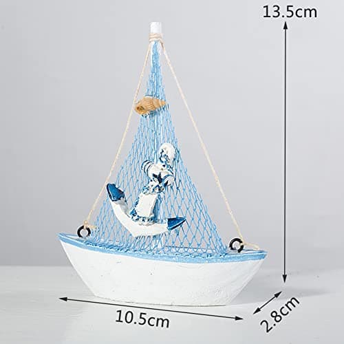 JAWSEU Modèle de Voilier en Bois, Mini Voilier Modèle Décoration Miniature Bateau à Voile Nautique Ornements de Voilier Petits Bateaux en Bois avec Filet Pêche Jouet de Marine Ornements de Table