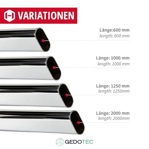 GedoTec® Portemanteaux 1250 mm OVAL Acier acier chromé Tuyau de meubles Tube de penderie 30 x 15 mm incl. 2 Pièce Stock de tube penderie fabriqué en Allemagne