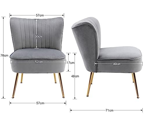 Wahson Fauteuils en Velours Fauteuil de Salon Confortable, Fauteuil Scandinave avec Pied Doré et Siège Épais, Chaise Salon Rembourrée pour Salon et Chambre. Gris