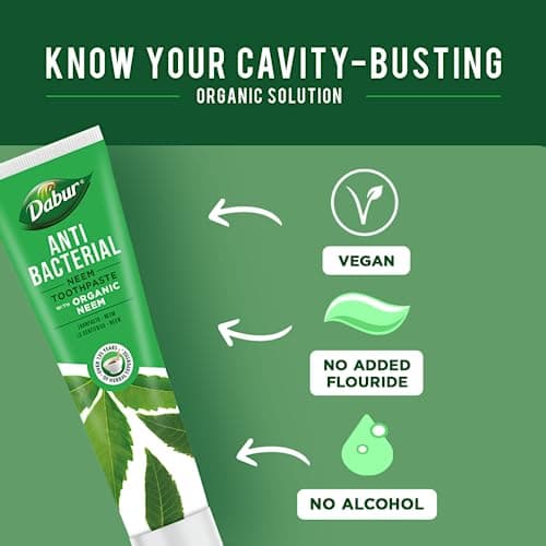 Dabur Organic Dentifrice Neem 100 ml - Protection organique, Renforce les gencives, Anti-plaque, Fraîcheur Neem & Lotur