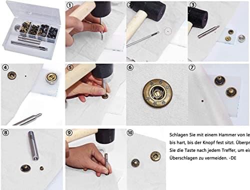 15 mm Boutons Pression en Métal avec Outils en Métal pour Sacs à Dos de Chemise en Cuir,Ceintures de Sac de Chapeau,Cuir de Bricolage