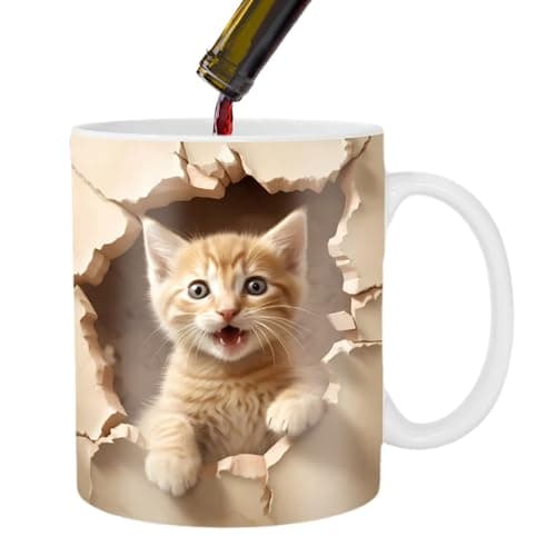 Povanjer Tasses À Café pour Chat,Tasse À Thé en Céramique pour Chat Effet 3D -Tasse De Voyage Chat Mignon Accessoire De Bureau Drôle Et Créatif pour Eau Chaude Eau Froide Café Lait
