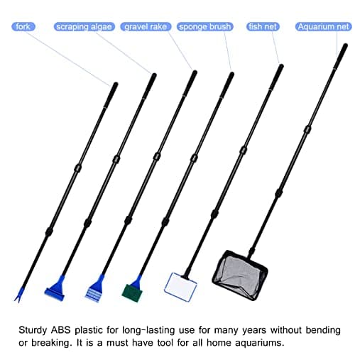 Coolty 9 en 1 Outils pour Aquarium pour Tailler Les Plantes Aquatiques Nettoyage de l'aquarium Filet à Poissons Râteau à Gravier Fourche à Plantes Grattoir Eponge Pince à épiler Ciseaux Grattoir