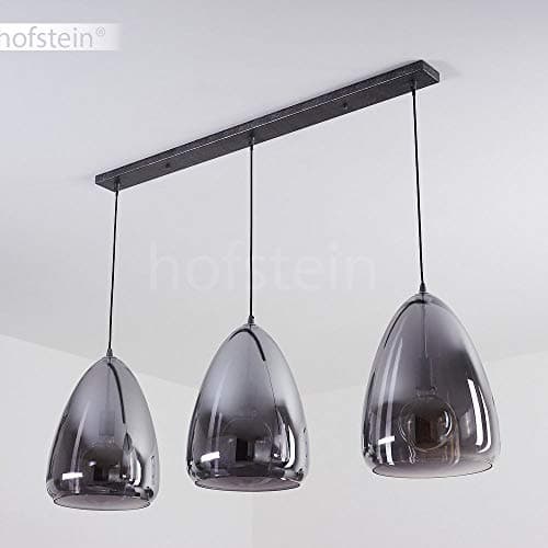 Suspension Francisco en métal anthracite et verre fumé, élégante lampe pendante retro-design idéale dans un salon moderne, pour 3 ampoules E27, ampoule(s) non incluse(s)