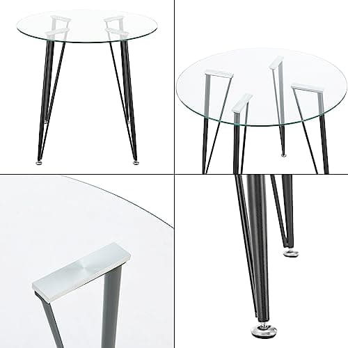 [en.casa] Table Ronde en Verre pour Salle à Manger Petite Table Stylée pour Salon Cuisine Chambre Bureau Café Verre Trempé Acier Laqué 72 x 80 cm Transparent Noir