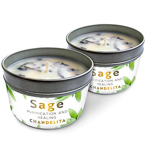CHANDELITA Bougie D'aromathérapie Parfumée à la Sauge pour la Bénédiction, Feuilles de Sauge, à la Cire de Soja pour la Purification, la Relaxation, la Méditation, la Guérison des Chakras