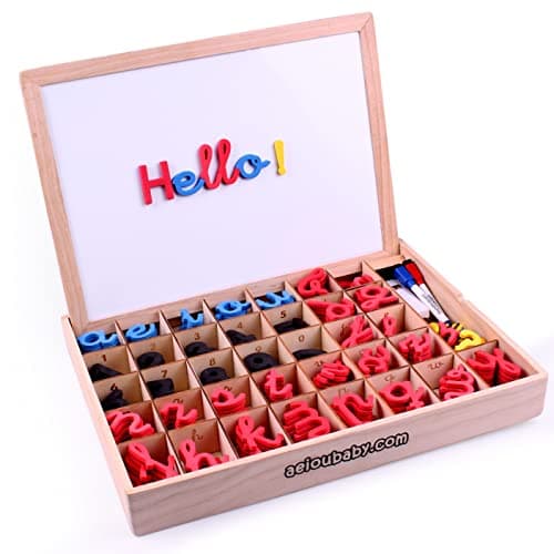 Numéros Lettres Magnétiques Montessori. Abécédaire Mobile Italique Lettres liées. Jeu Éducatif Enfants Apprendre à Lire Écrire. Boîte en Bois,Multilingue,Craies,Marqueurs,Gomme,Tableau Blanc-Noir