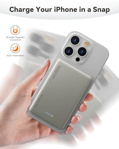 Batterie Externe 5000mAh, Batterie Externe Induction Magnetique PD 20W, Power Bank Charge Rapide sans Fil Compatible avec iPhone 15/14/13/12 Plus/Pro/ProMax - Titane