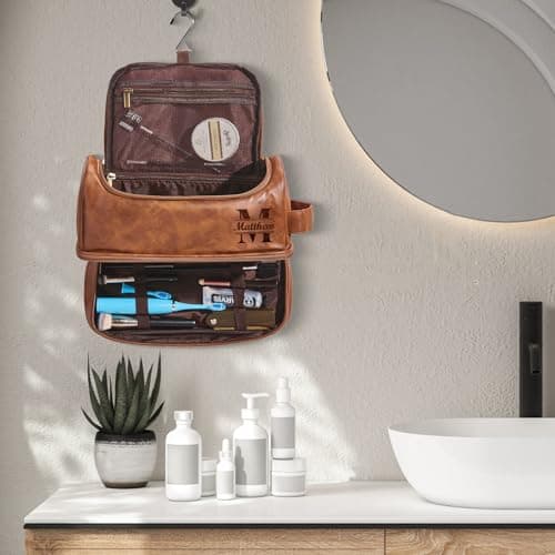 Trousse de toilette personnalisée pour homme, mari, papa Kit de voyage en cuir PU de grande capacité Fabriqué à la main Cadeau unique pour anniversaire | Fête des pères | Cadeau d'anniversaire