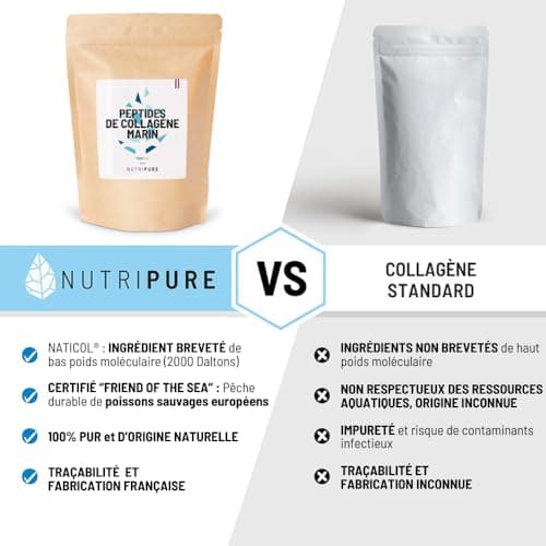Nutripure | Collagène Marin Sauvage en Poudre | Complément Alimentaire Articulations, Soin des Cheveux & Ongles, Peau | Collagène Marin Hydrolisé | Chocolat | Sachet de 310g | 1 Mois | Made in France