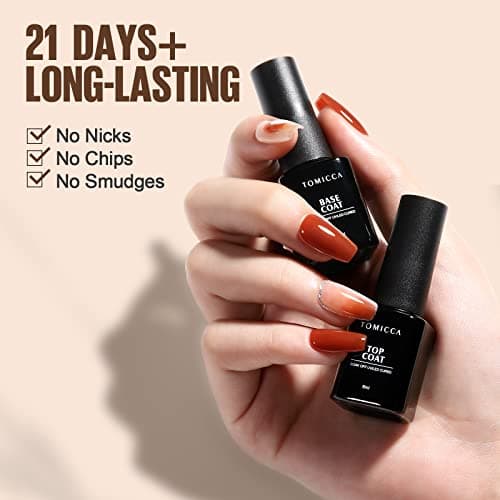 TOMICCA Vernis Semi Permanent, Base et Top Coat Vernis Gel UV Semi Permanent 2 * 8ML No Wipe Top Coat et Base Coat pour studio de manucure DIY Home