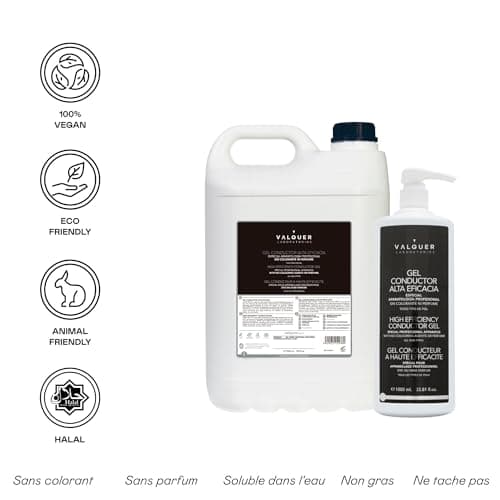 Valquer Laboratorios Valquer Gel pack conducteur à usage professionnel 1 L + 5 L (échographie, électrothérapie, etc.). Haute efficacité. Gel de contact. Gel Esthétique Vegan - 6000 ml