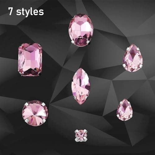 GEFIRE 186 Pcs Couture Strass, Strass a Coudre Griffes en Métal Incrustées, Strass Decor Verre Strass Cristal Pour les vêtements de Bricolage, Les Accessoires de Diamant Cousus à la Main (Rose)