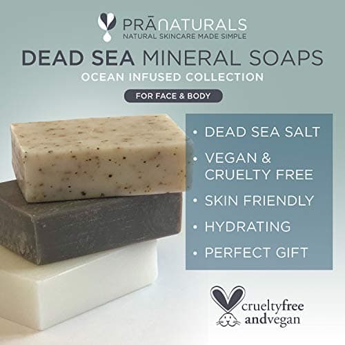 PraNaturals - Lot de 3 Savons de la Mer Morte, 70g, Naturellement Riche en Minéraux, Savon à la Boue, aux Algues et aux Minéraux
