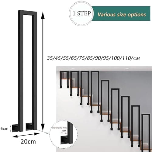 Rampe d'escalier extérieure, main courante noire, garde-corps extérieur, garde-corps en forme de U intérieur, main courante d'escalier, balustrade d'escalier, pour balcons, couloirs(L-Noir, 35CM)