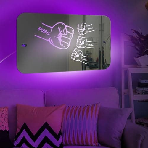 DUOYUN Miroir Personnalisé avec Nom, Miroir Lumineux LED avec Nom Et Photo, DéCoration Murale De Chambre à Coucher, IdéEs Cadeaux pour La FêTe des MèRes/PèRes La Saint-Valentin Un Anniversaire NoëL