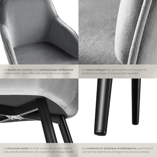 TecTake® Lot de 6 Chaises de Salle à Manger Chaises Rembourrées Fauteuil Salon Design Scandinave Pieds en Metal Noirs Élégant avec Accoudoirs Chaise Coiffeuse, Chambre, Salon, Bureau, Cabinet